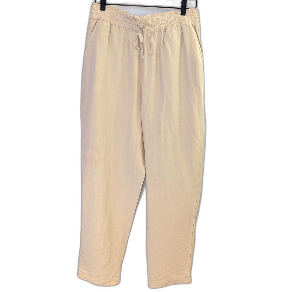Blank NYC | Linen Blend Drawstring Waist Pants in Natural Cream | Size Large